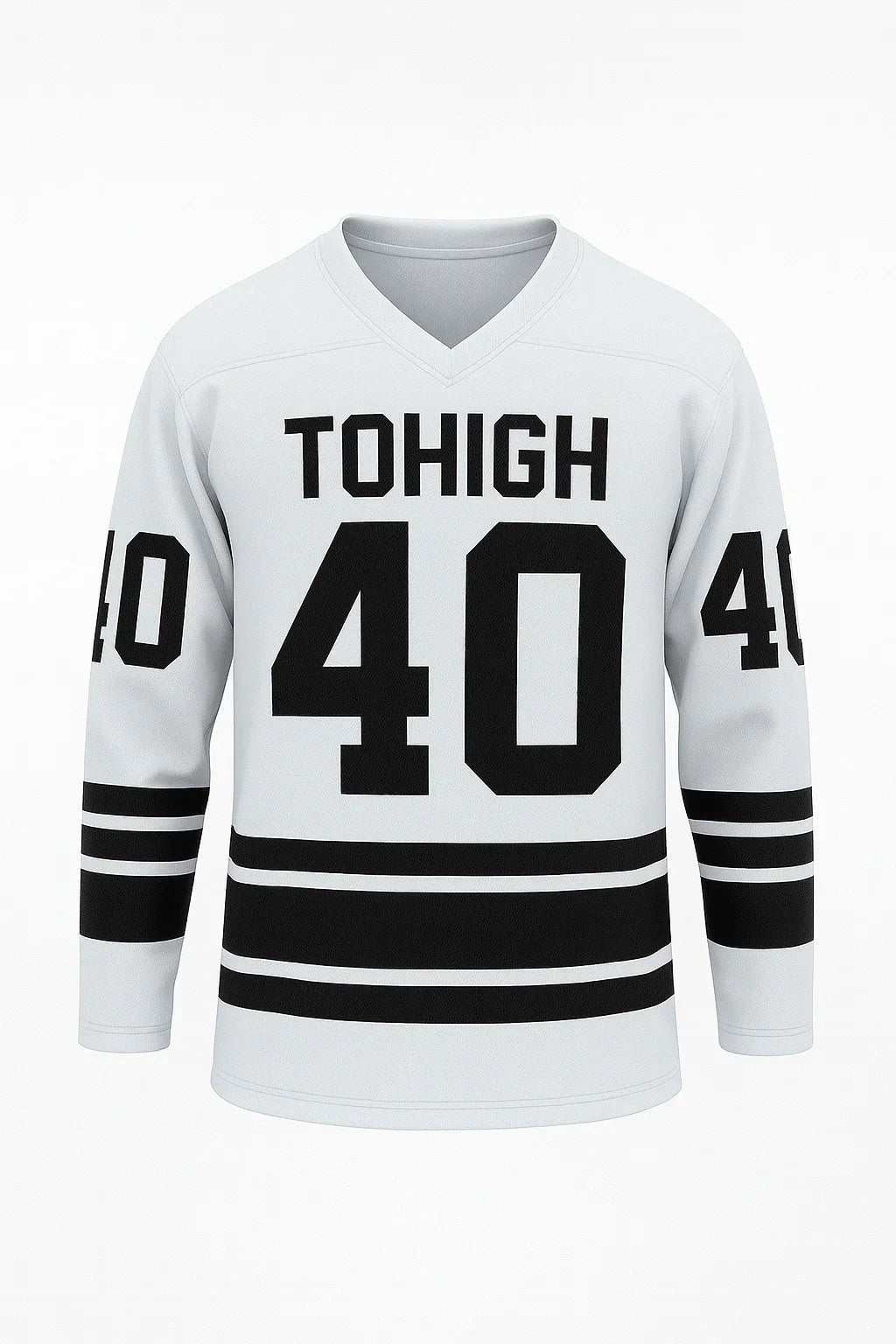 TOHIGH Trikot Vorderseite – Premium Design Shirt in Weiß mit schwarzem TOHIGH Logo