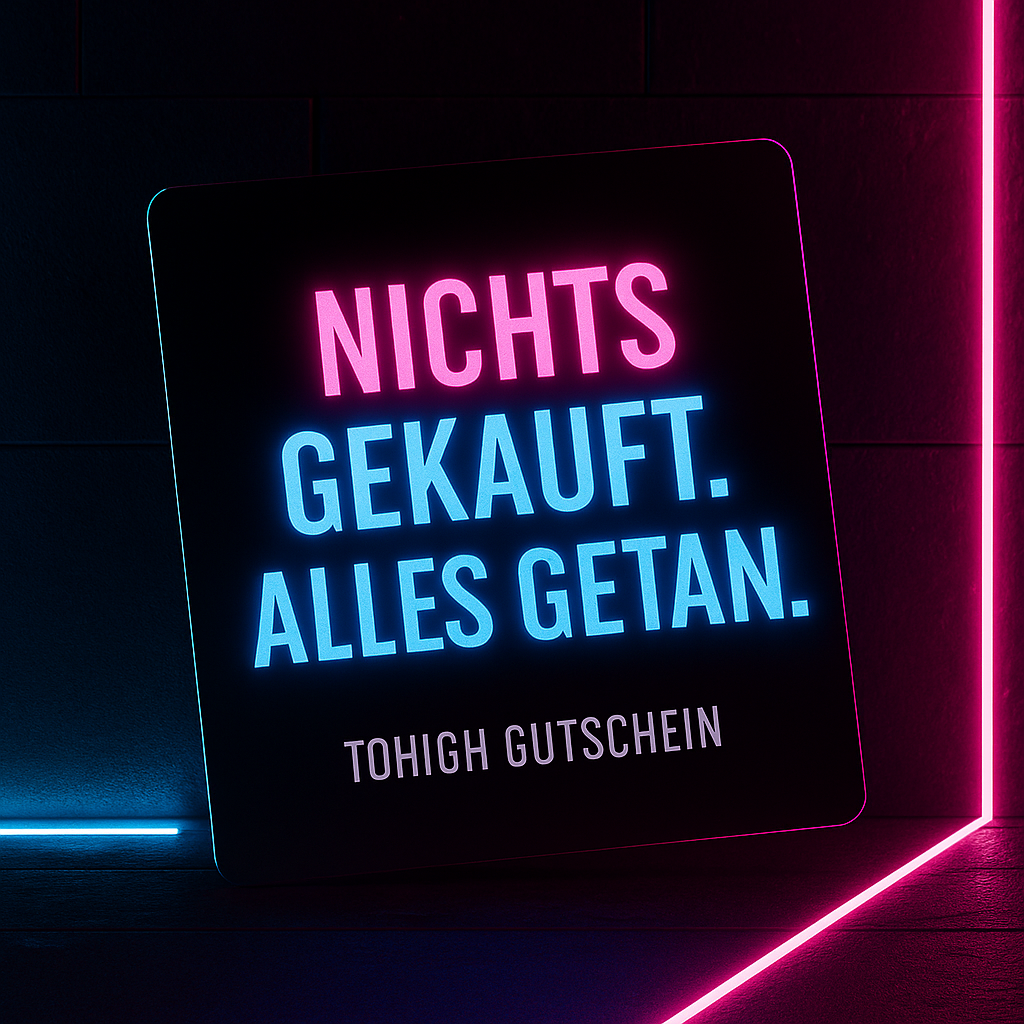 TOHIGH Geschenkkarte mit schimmerndem Logo vor dunklem Hintergrund – das perfekte Geschenk für Vodka-Fans mit Haltung.